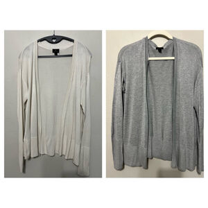 Lot Of 2 Womens Large Open Front Casual Cardigan Grey & Off White Workwear